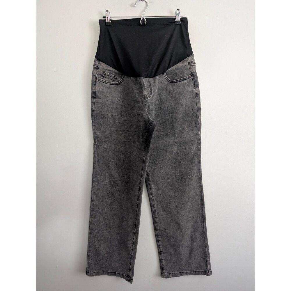 Gray Washed Straight-Leg Maternity Jeans-Pull Over-Belly Panel Size L